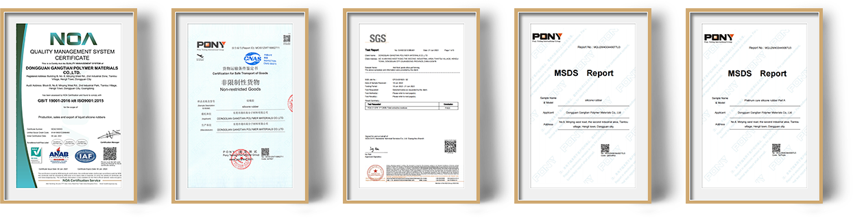 Sıvı silikon kauçuk malzemeler için sertifika koleksiyonu